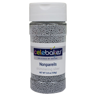 Celebakes Shimmering Silver Nonpareils, 3.8 oz