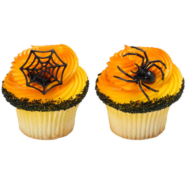 Ghoulish Spider and Web Cupcake Rings, 6ct