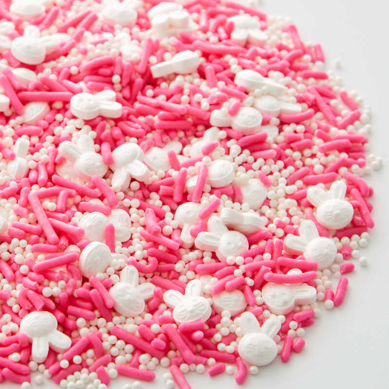 Bright Pink and White Easter Bunny and Jimmies Sprinkle Mix, 8.46 oz.