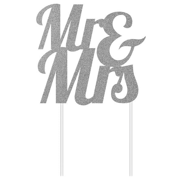 Silver Glitter "Mr. & Mrs." Cake Topper