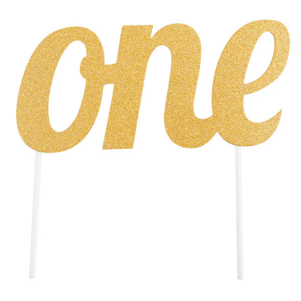 Gold Glitter "One" Cake Topper