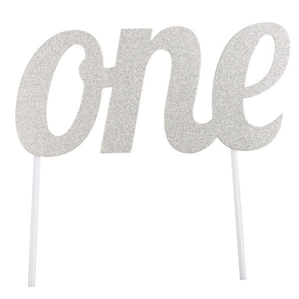 Silver Glitter "One" Cake Topper