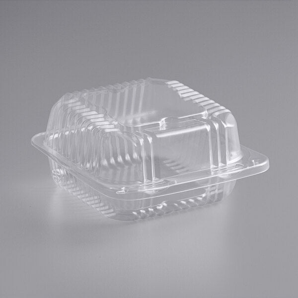 5 1/4" x 5 5/8" x 2 3/4" Clear Hinged Lid Plastic Container