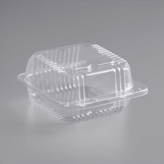 5 1/4" x 5 5/8" x 2 3/4" Clear Hinged Lid Plastic Container