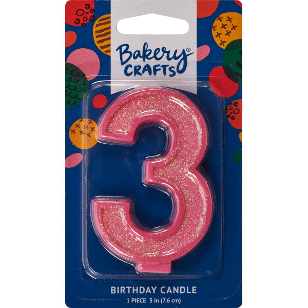 3 Glitter Numeral Candles