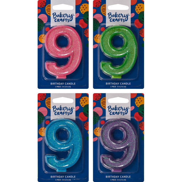 9 Glitter Numeral Candles