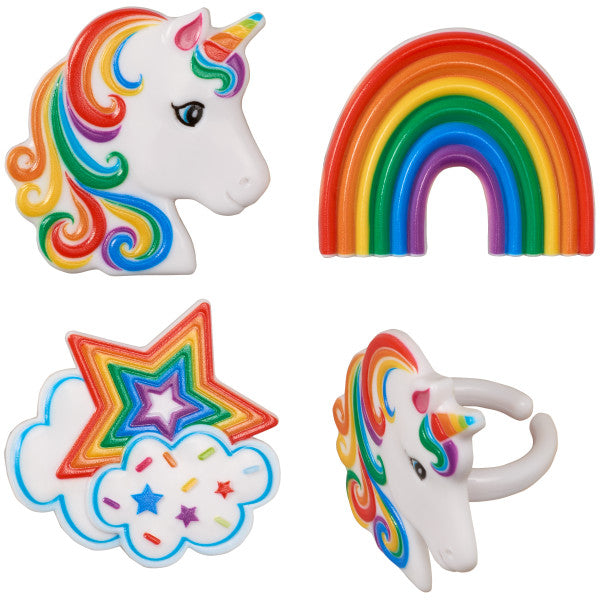 Rainbow Unicorn Assortment Cupcake Rings, 12ct