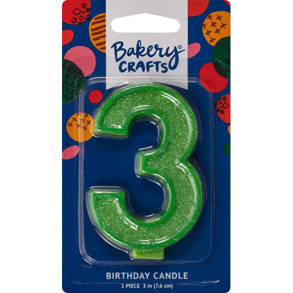 3 Glitter Numeral Candles
