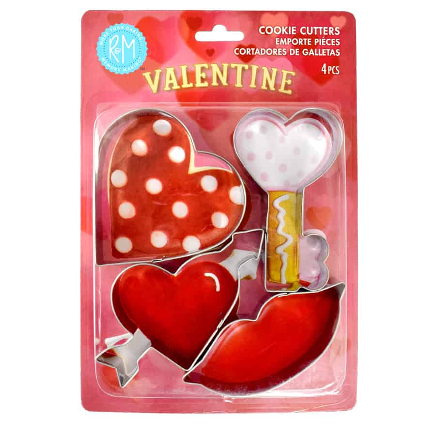 VALENTINE COOKIE CUTTERS 4 PC S/S SET CARDED