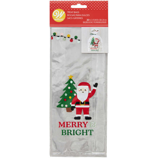 Clear Â“Merry & Bright" Santa Claus Christmas Treat Bags and Ties, 20-Count