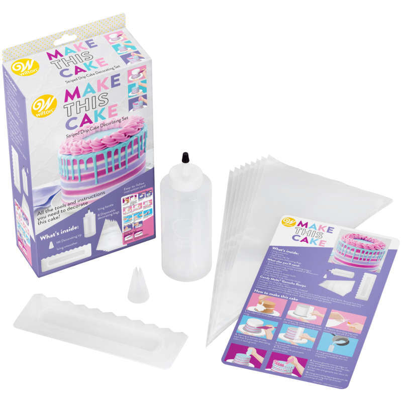 Make This Cake Striped Drip Cake Decorating Set with Tools & Instructions, 12-Piece