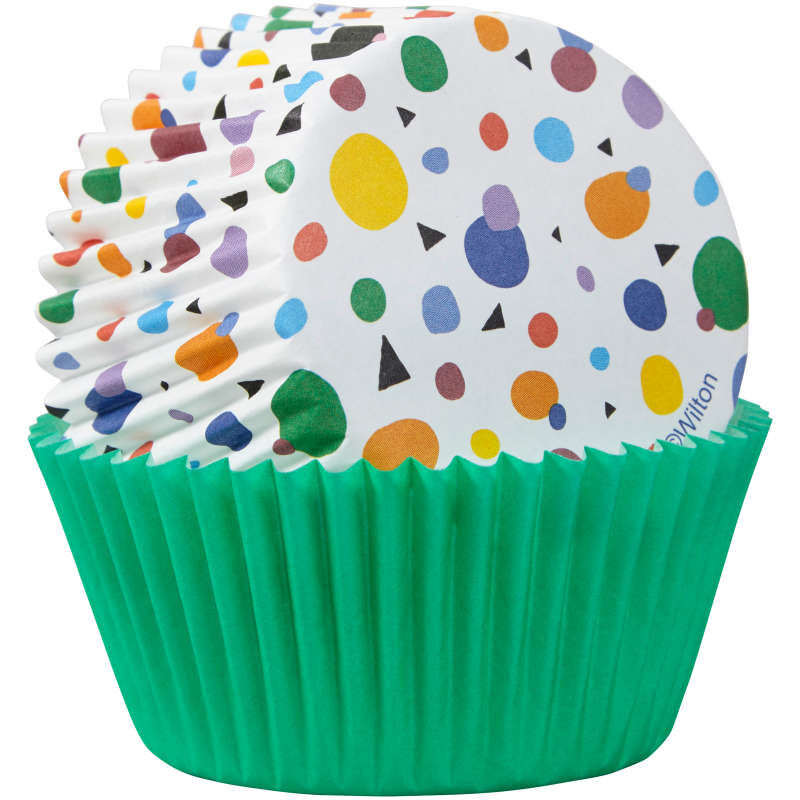 Geometric Print and Solid Green Cupcake Liners, 75-Count
