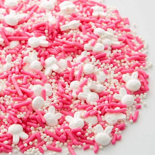 Bright Pink and White Easter Bunny and Jimmies Sprinkle Mix, 8.46 oz.