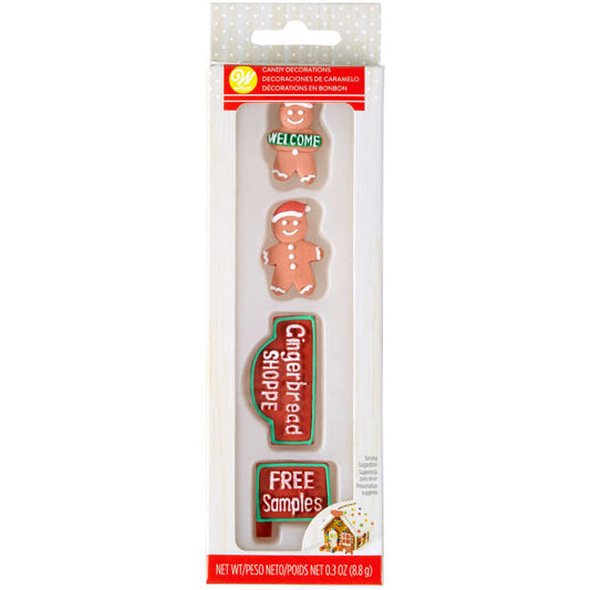 Gingerbread Men and Holiday Signs Candy Decorations, 4-Count