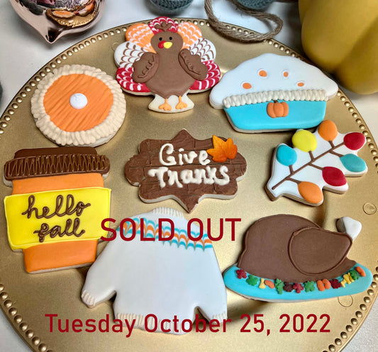 Tuesday 10/25/2022: Sugar Cookie Decorating class - Thanksgivings Theme (Please read class details below)