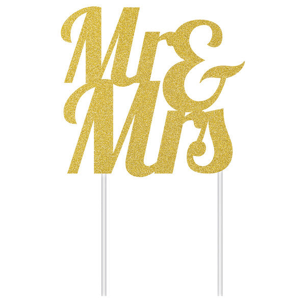 Gold Glitter "Mr. & Mrs." Cake Topper