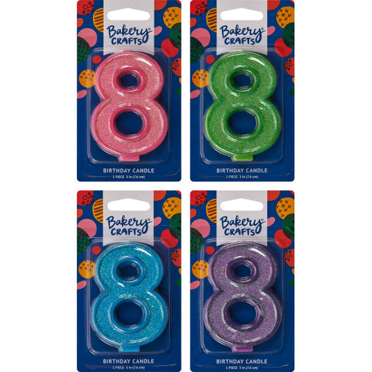 8 Glitter Numeral Candles