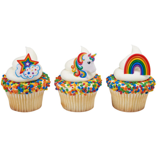 Rainbow Unicorn Assortment Cupcake Rings, 12ct