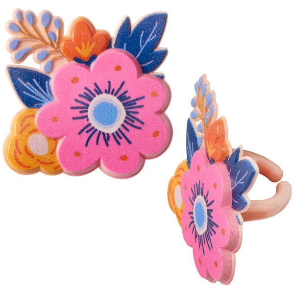 Spring Floral Cupcake Rings, 6 ct