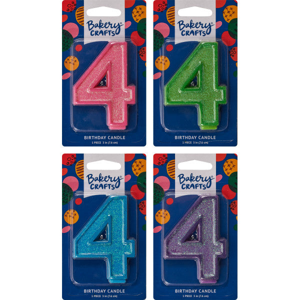 4 Glitter Numeral Candles